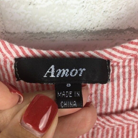 Striped Pink Cotton Sleeveless Dress With Lace Trim & Tiered Ruffle Hem By Amor - Picture 2 of 6